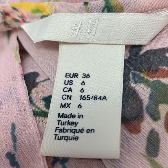 H & M blush pink floral sheer lined maxi dress elastic waist with fabric belt - Picture 4 of 6